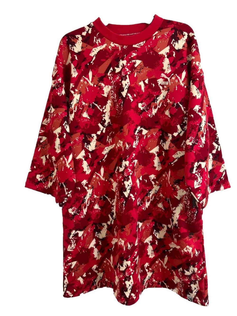 Puma Women’s Red Abstract Print Long-Sleeve Sweatshirt Dress Size 2XL